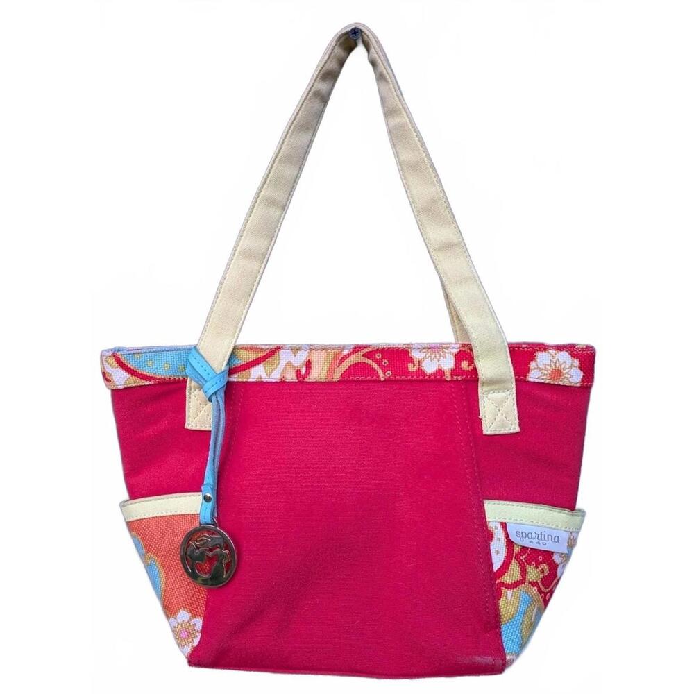 Spartina 449 Linen Floral Side Pockets Red Yellow Blue Tote Bag